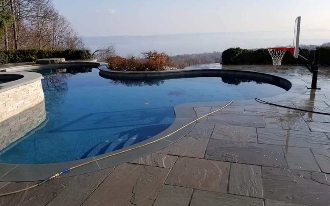 Completed Pool Stonework with a breathtaking view over Rockland County.